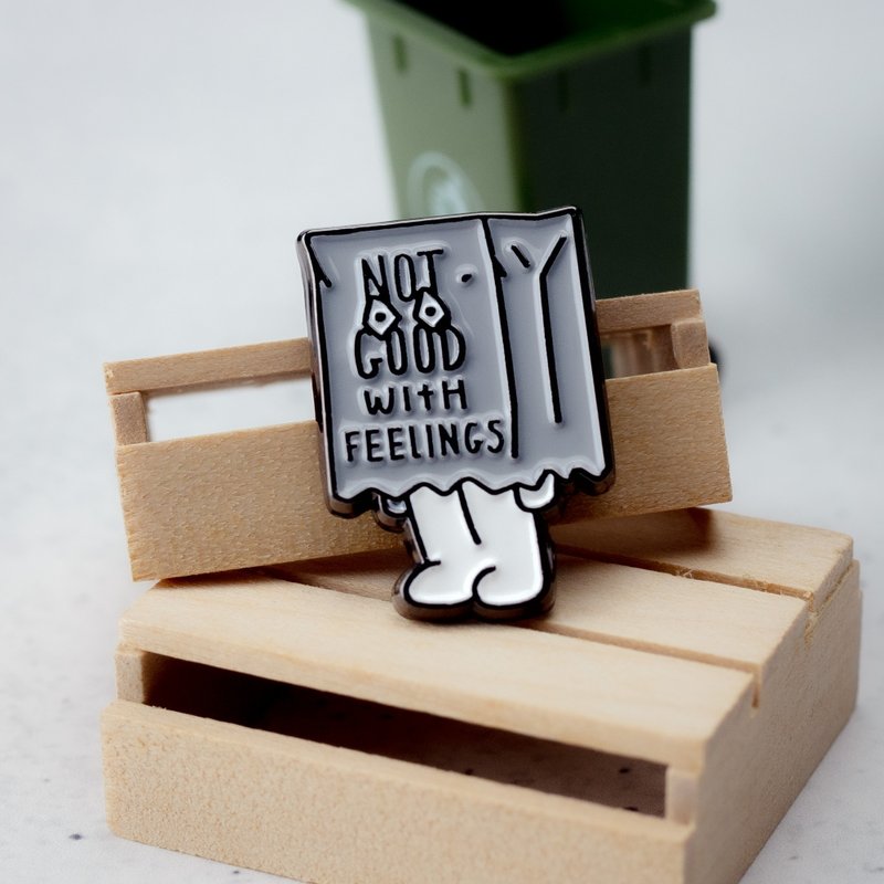 Not Good with Feelings Enamel Pin — Jacket & Bag Accessories - Brooches - Other Metals Black