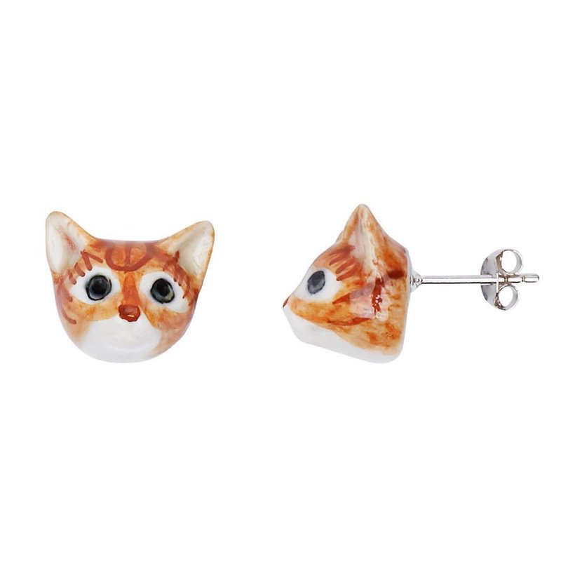 AndMary 手繪瓷耳環-虎斑貓 禮盒裝 Ginger Tabby Cat Earrings - 耳環/耳夾/耳骨夾 - 瓷 橘色