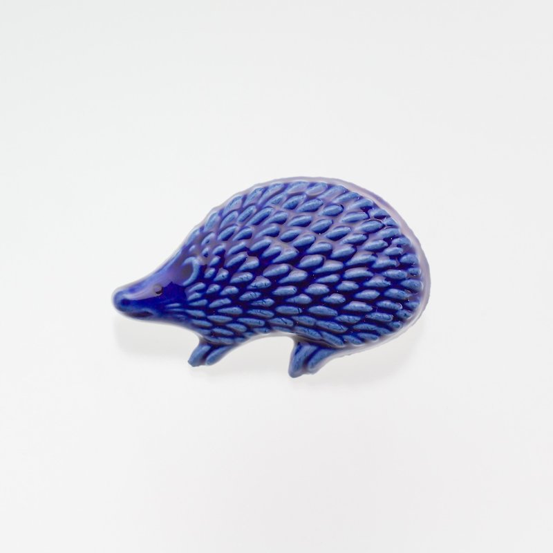 ceramics brooch hedgehog cobalt blue