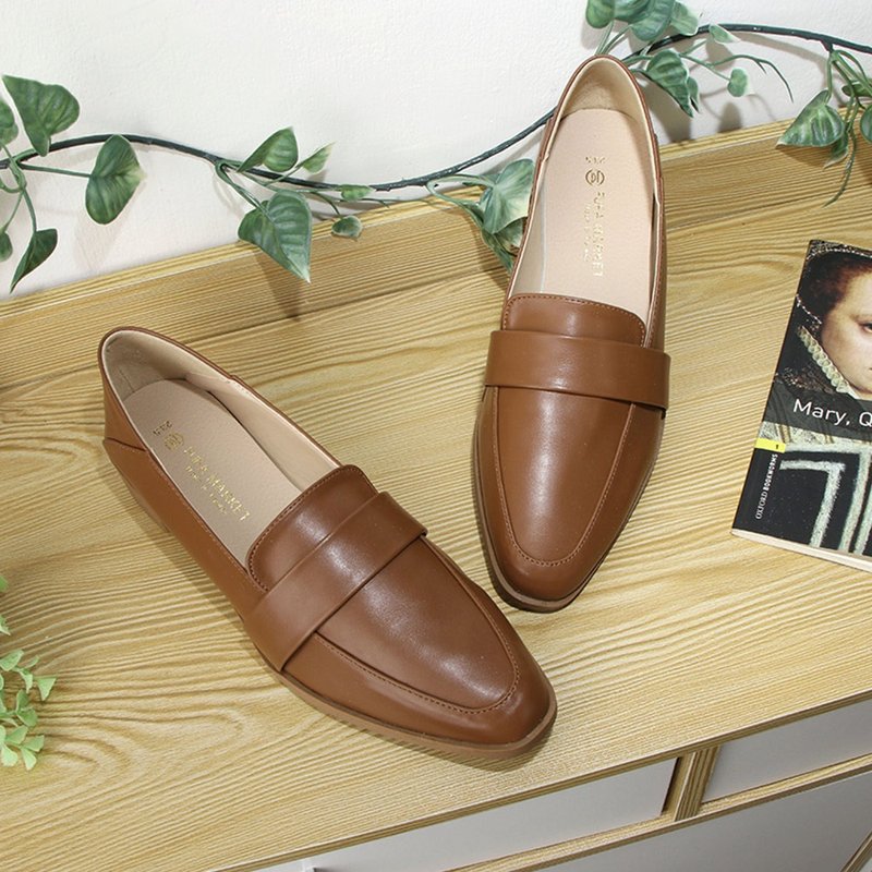 Classic casual micro heel loafers 1BE99 - รองเท้าอ็อกฟอร์ดผู้หญิง - หนังเทียม สีนำ้ตาล