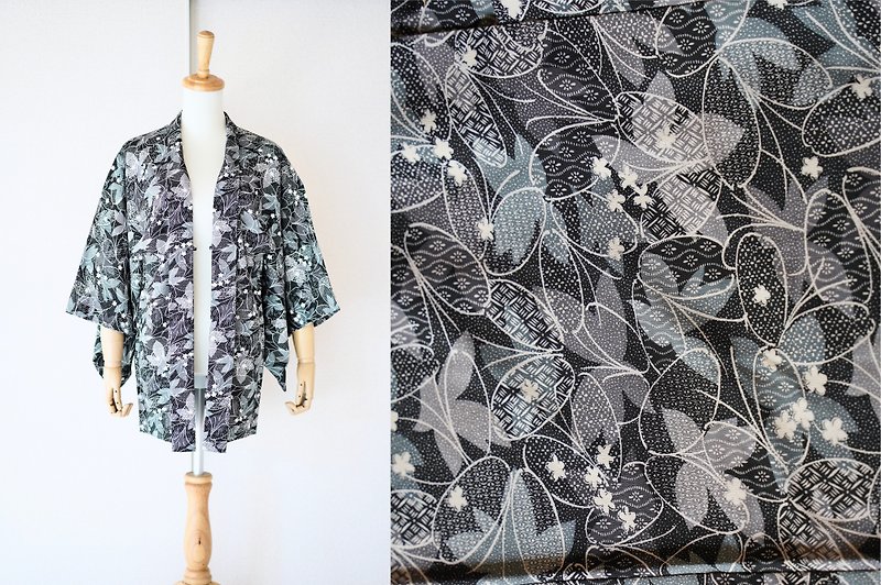 Leaf haori, kimono jacket, short kimono, botanical kimono /4580