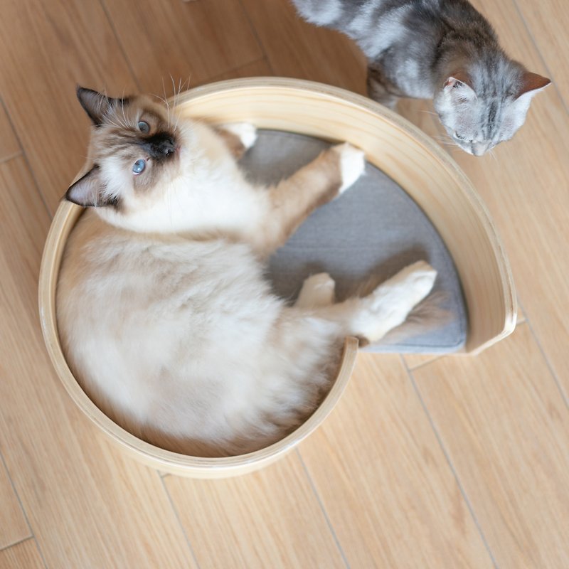 木製の猫の巣ペットの巣スパイラル木製猫ベッド取り外し可能な洗えるクッション天然ブナ綿リネン - 寝具 - 木製 