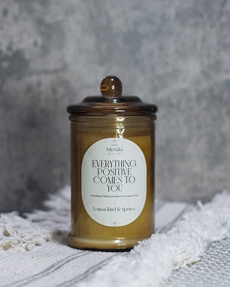 Angel Guidance Blessing Candle: Lemon Rind & Spruce - เทียน/เชิงเทียน - ขี้ผึ้ง สีนำ้ตาล
