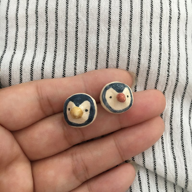 Penguin earring - 耳環/耳夾 - 瓷 藍色