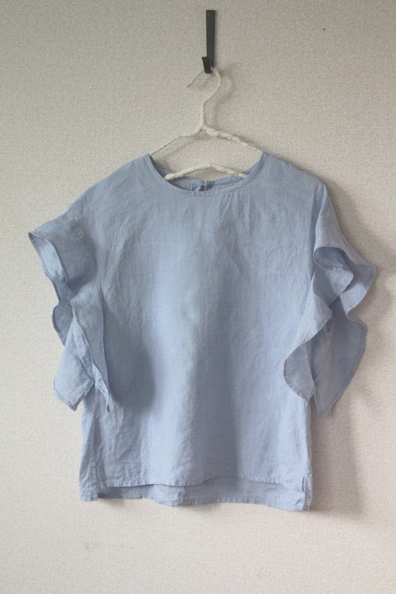 Lithuanian Linen frilled shoulder blouse [Made to order] - Women's Shirts - Cotton & Hemp 