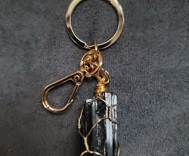 Natural Black Tourmaline Key Chain, Raw Tourmaline Log Keychain