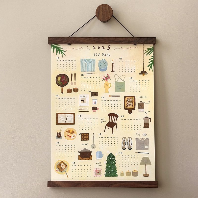 2025 illustration calendar 365 days paper poster wall decoration hanging cloth - ปฏิทิน - กระดาษ สีกากี