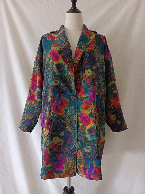 KAKI Designer collection 印象花園落肩袖休閒長版西裝外套