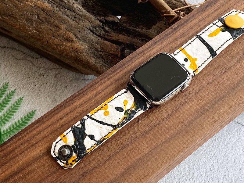 客製化禮物 美學感系列 手縫單圈Apple Watch意大利藝術羊革錶帶 - 錶帶 - 真皮 多色