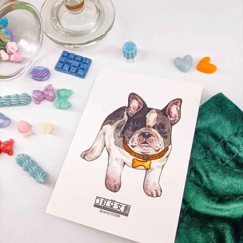 KR474_口紅堂明信片_法國鬥牛犬10_candy1313588 postcard - 卡片/明信片 - 紙 多色