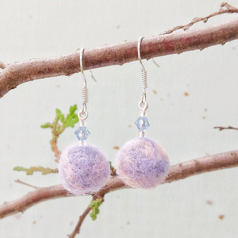Girl's dream blue amethyst hand-made wool felt earrings can be changed to ear clips - Earrings & Clip-ons - Wool Purple
