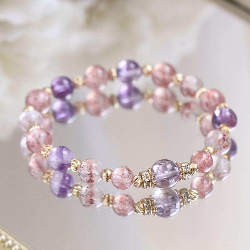 Super Seven Amethyst Amethyst Amethyst Strawberry Crystal Bracelet Positive Energy Career Love 8mm - สร้อยข้อมือ - คริสตัล สีแดง