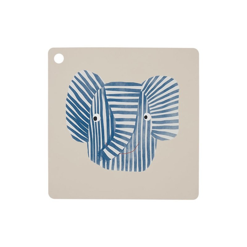 OYOY Square Silicone Placemat / Little Elephant Eric - Place Mats & Dining Décor - Silicone Gray