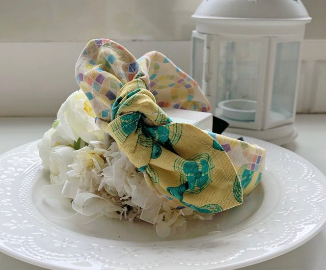 Taiwan Wenqing Patchwork Cotton Linen Tie Bow Knot Headband Headband Hair Accessories Tile and Fan Shop rb2016 Hair Accessories Pinkoi
