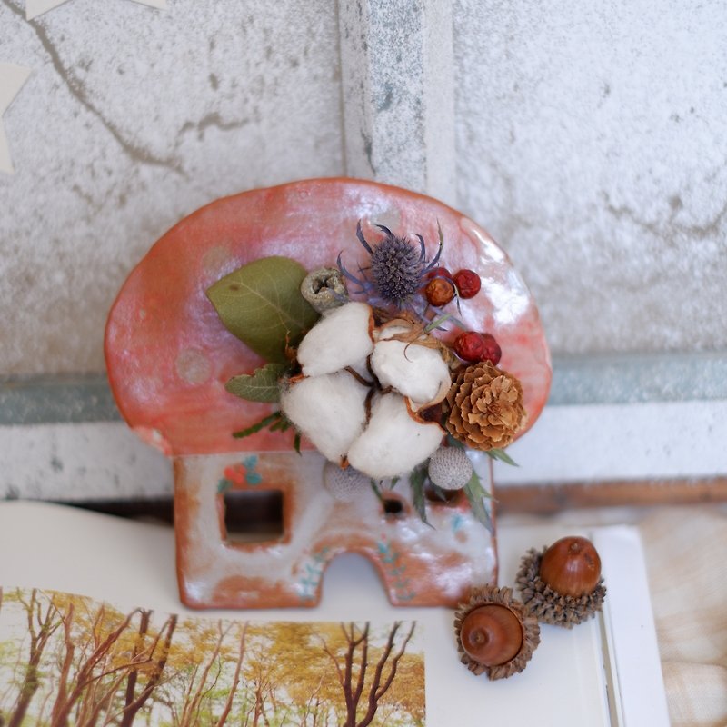 継続するには|ドライフラワーの手作りのセラミックの花キノコの家の撮影小道具壁の装飾のギフト結婚式の贈り物は、小さなオブジェクトのホームオフィスのプレゼント交換クリスマススポットを配置し - 置物 - 寄せ植え・花 レッド
