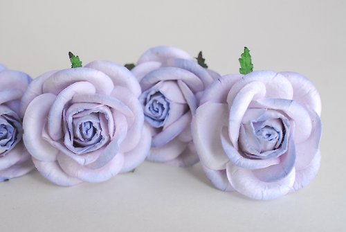 makemefrompaper Paper Flower, 20 pieces mulberry rose size 4.5 cm., pale blue brush colors.
