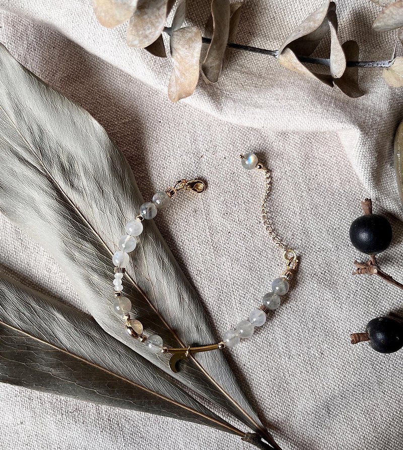 Natural Stone Bracelet - Yanyu Freshwater Pearl/Moonstone/Labradorite Bracelet - Bracelets - Crystal Gray