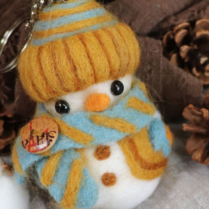 Wool Felt-- Winter Fur Hat Snowman Keychain Pendant - Charms - Wool Multicolor