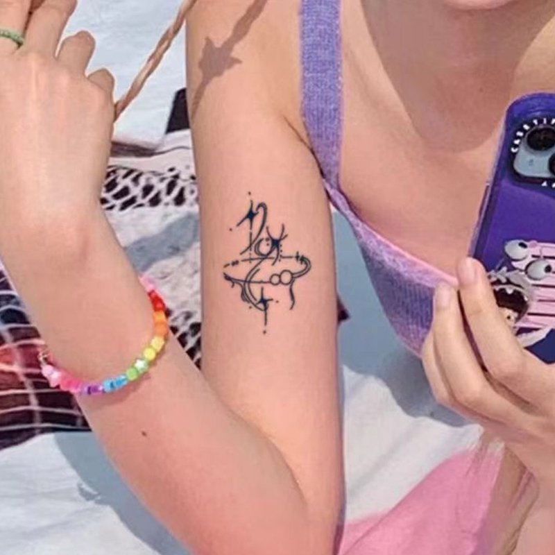 發3張【離心圓環】效果好半永久草本刺青圖案紋身貼防水貼紙 - 紋身貼紙/刺青貼紙 - 紙 多色