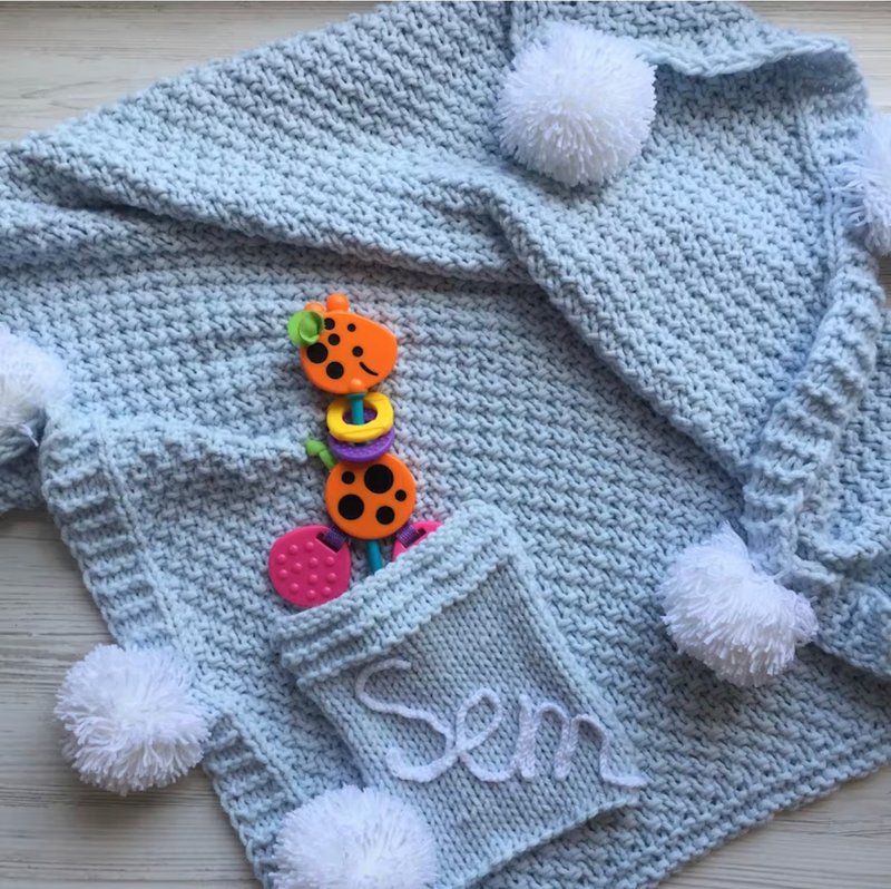 Hand knit blanket with name for baby. Baptism blanket. Take home blanket. - 其他 - 其他材質 藍色