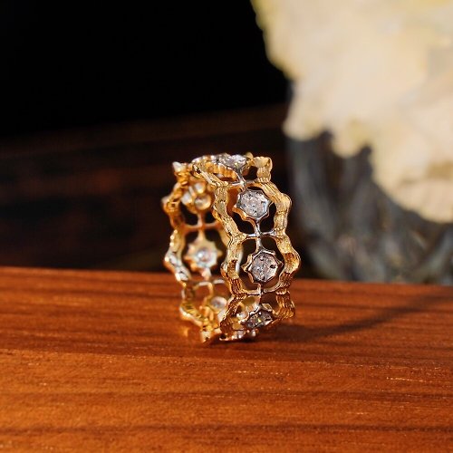 WhiteKuo高級珠寶訂製所 【WhiteKuo】18k金雙色鏤空鑽石戒指