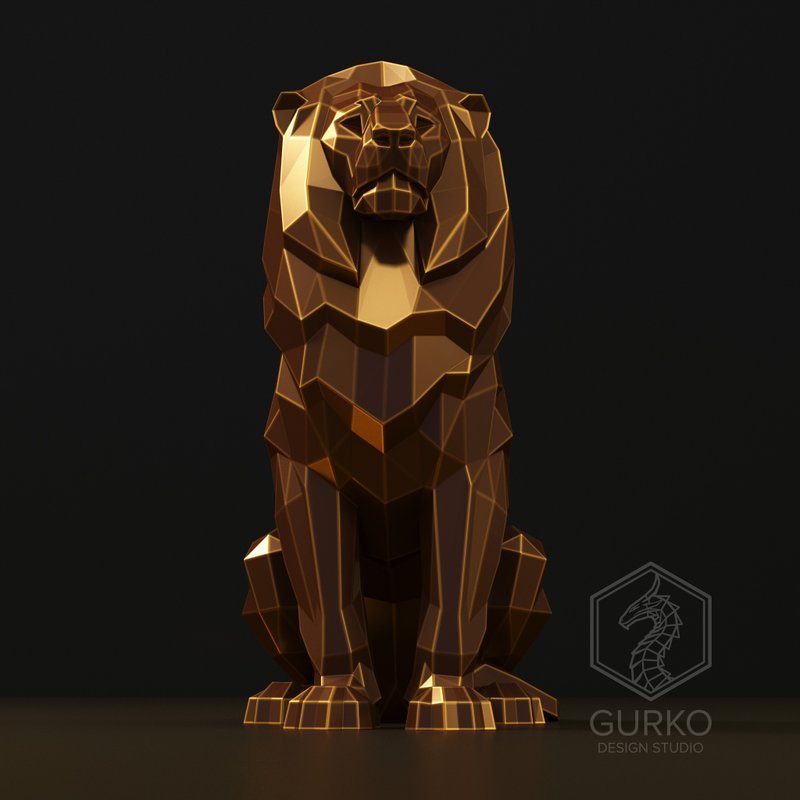 Sitting Lion Metal Papercraft, DXF, Gurko, Pepakura, Template, 3D Origami - 手工藝教學/工具書 - 其他材質 
