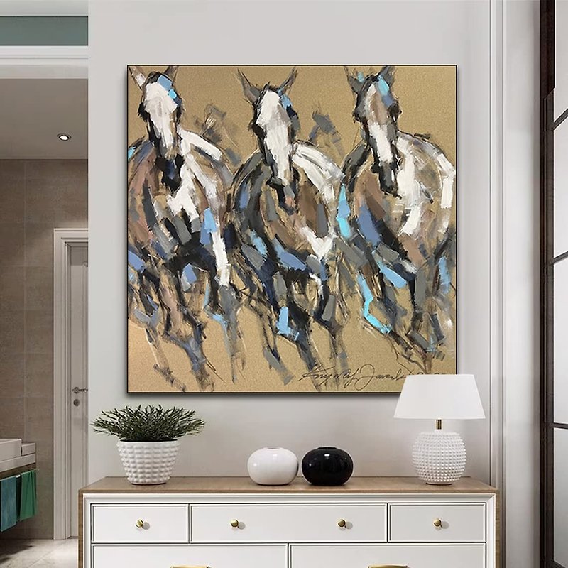 Abstract Oil Painting Black and White Wall Art Gold Leaf Acrylic Artwork - 壁貼/牆壁裝飾 - 壓克力 多色