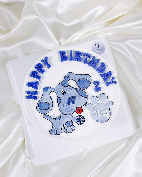 GJ.cake 藍藍小狗 卡通 生日蛋糕 客製 手繪 造型 周歲寶寶 6 8吋 宅配