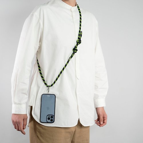 Torrii 【山系掛繩風】Knotty 10mm 手機掛繩背帶 | Kiwi 黑 + 螢光綠色
