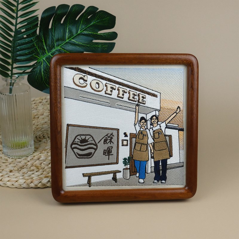 【似顏繪刺繡相框8吋】-四方型 - 似顏繪/人像畫 - 繡線 