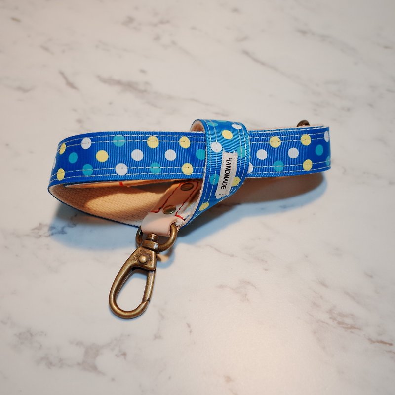 Dog leash retro turkish blue dot cute vegetable tanned leather - ปลอกคอ - หนังแท้ 