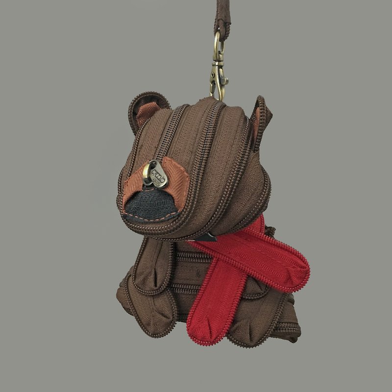 棕熊紅圍巾 拉鍊吊飾 零錢包