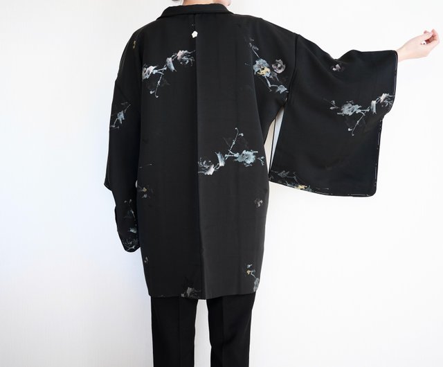 Japanese KIMONO, glitter kimono, black haori, authentic