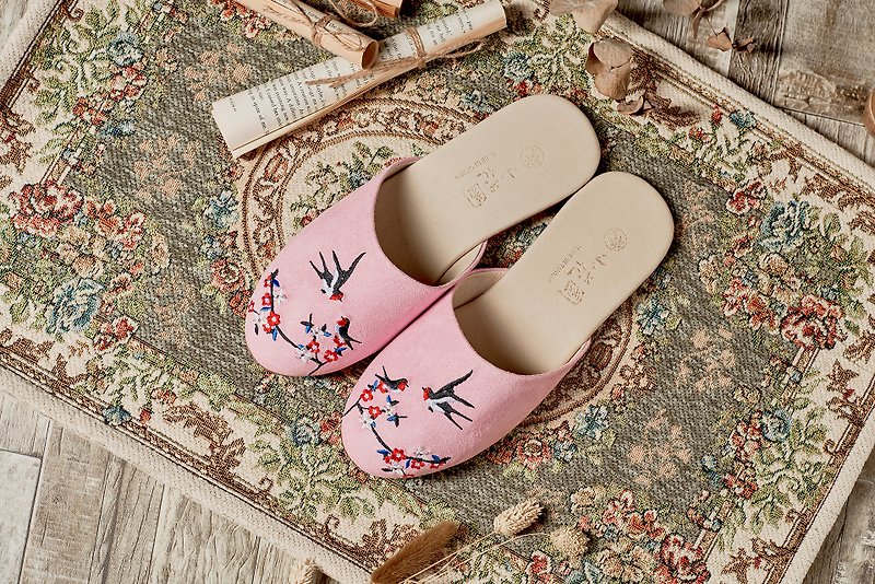 室內拖鞋 - 杏林春燕(粉紅色) - 室內拖鞋 - 棉．麻 粉紅色