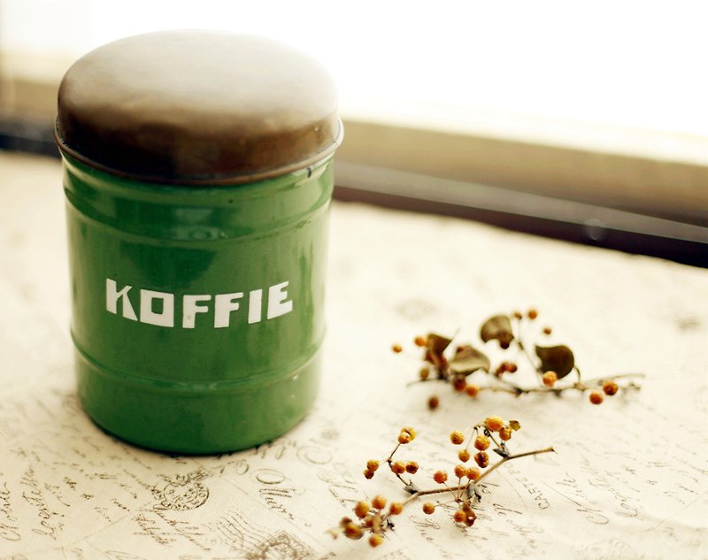 【好日戀物】荷蘭Vintage琺瑯銅蓋咖啡罐 - 收納箱/收納用品 - 琺瑯 綠色