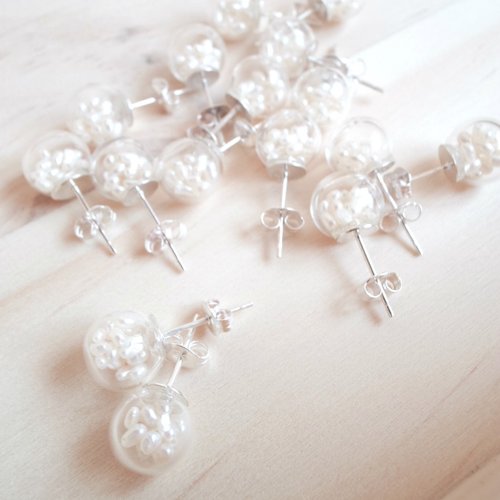 MIAKA CODE 。Handmade & Fashion 透明 10mm 玻璃球 天然淡水珍珠 925純銀 耳環