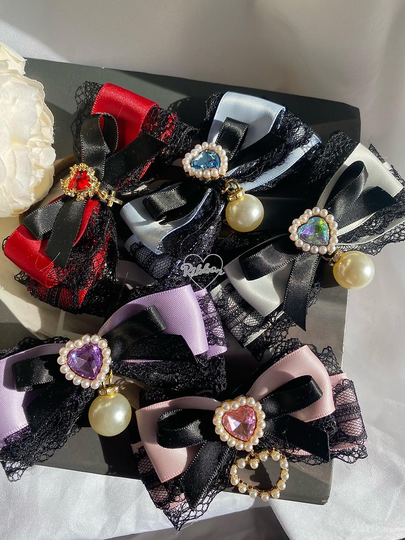 2 layer hair bow black lace work - Hair Accessories - Gemstone Multicolor