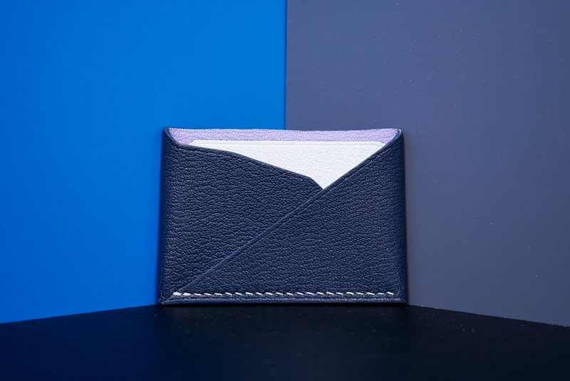 Lightweight leather card holder, simple handmade [free color matching and engraving can be customized] dark blue - Card Holders & Cases - Genuine Leather Blue