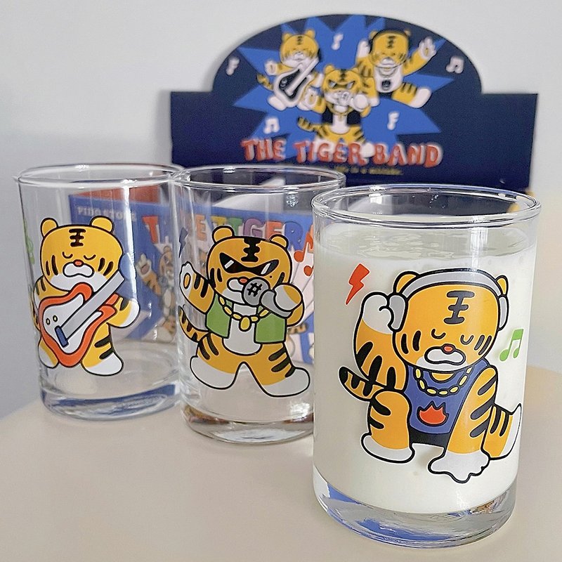 Little Tiger Band Glass Set of 3 good friends will drink cool drinks together! - แก้ว - แก้ว หลากหลายสี