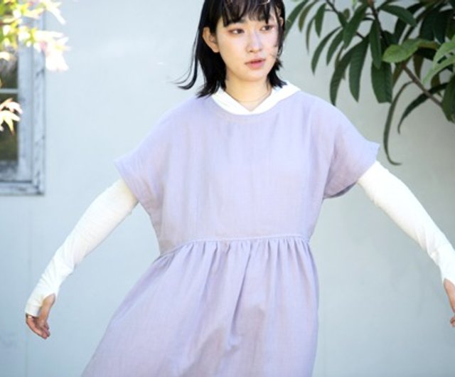 植物染め　ゆったり　半袖　ロングワンピース Linen＆Organiccottonガーゼゆったり半袖ロングワンピース