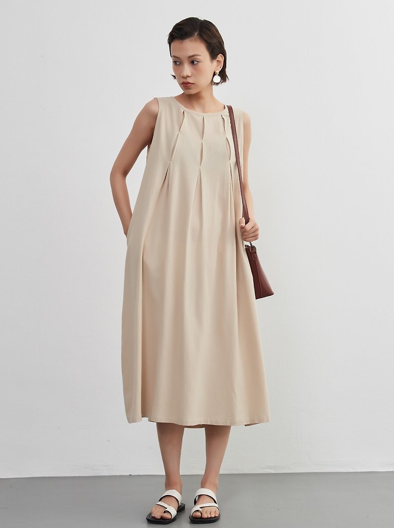 Tucked sleeveless dress/100 cotton/Jeanska/Spring/summer dress - One Piece Dresses - Cotton & Hemp Gray