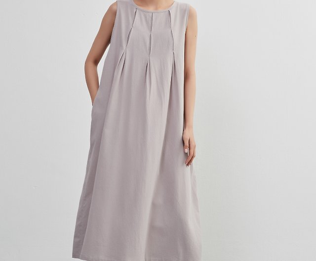 Tucked sleeveless dress/100 cotton/Jeanska/Spring/summer dress 