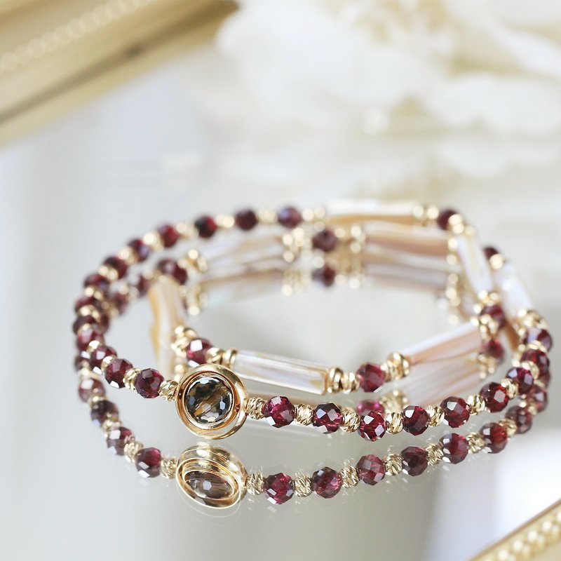 Love Vana. Happiness and Good Luck Double Circle Design Crystal Bracelet Red Stone Customized Gift