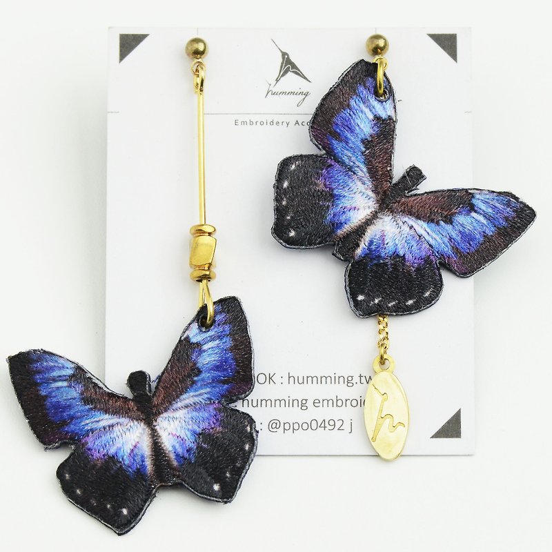 humming- Mariposa monarca /Butterfly/Embroidery earrings - ต่างหู - งานปัก หลากหลายสี