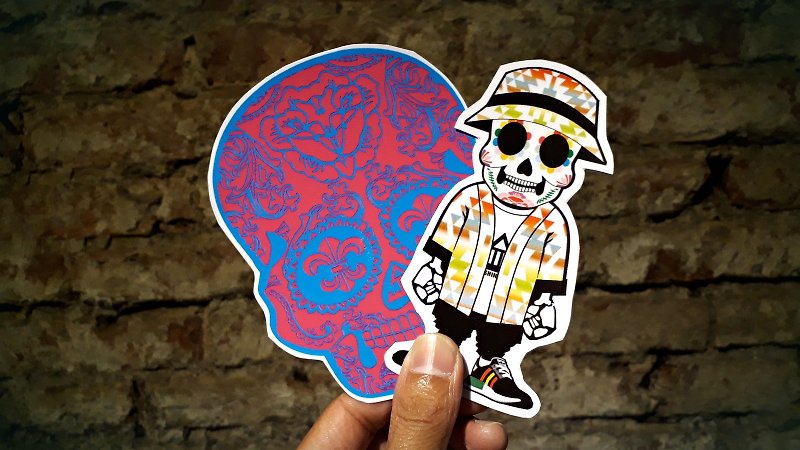 AMIN'S SHINY WORLD original souvenir skull skull doll waterproof sunscreen stickers combination package (a group of 10) - Stickers - Plastic 