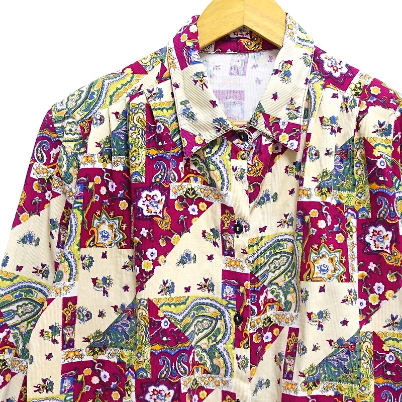 │Slowly│Amoeba flower. Corduroy - vintage shirt │vintage. Retro. Literature. - Women's Shirts - Polyester Multicolor