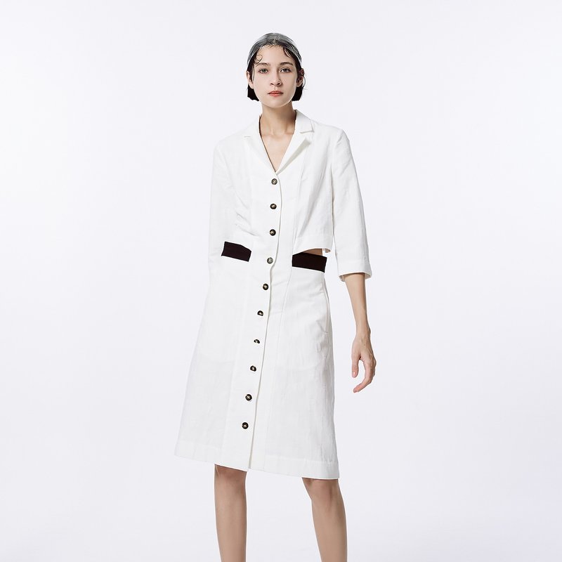 Looming jacquard three-quarter-sleeved suit - One Piece Dresses - Cotton & Hemp White