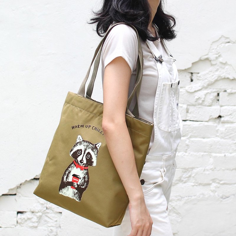 Raccoon Tote Bag -Olive Green_100660 - Messenger Bags & Sling Bags - Waterproof Material Green