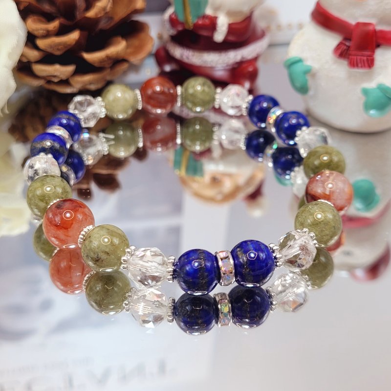 AgIo. Christmas ornaments/tsavorite/white crystal/lapis lazuli/red gum flower. Designer bracelet - สร้อยข้อมือ - คริสตัล หลากหลายสี