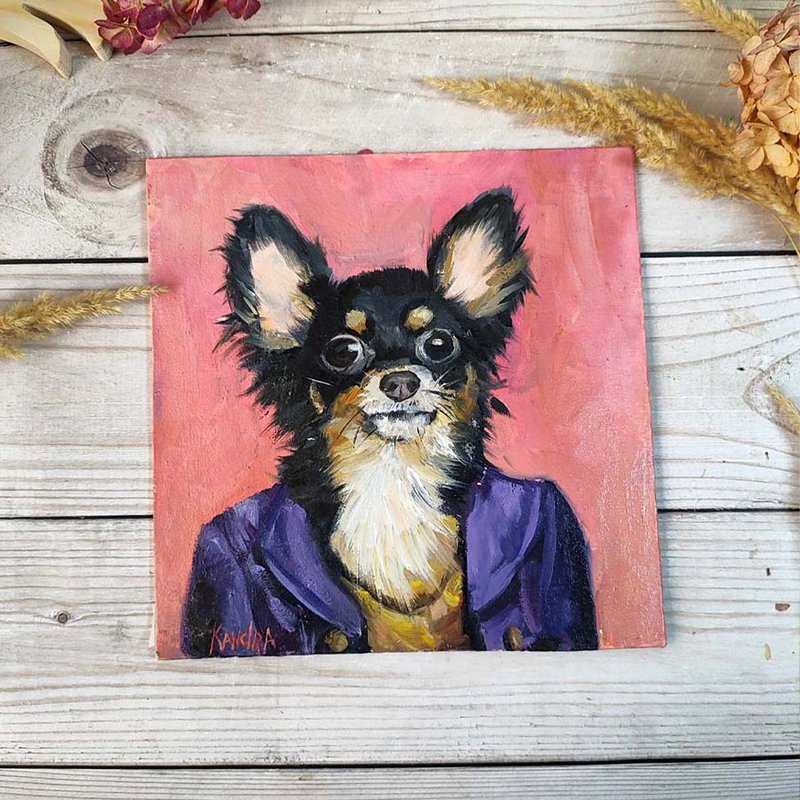 Dog Original Painting Animal Oil Art Wildlife Artwork Medieval Dog Wall Art - 壁貼/牆壁裝飾 - 環保材質 粉紅色